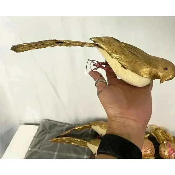 VTG 12x Christmas Decorations Gold Glitter Feathers Feather Birds Ornaments - Picture 12 of 15